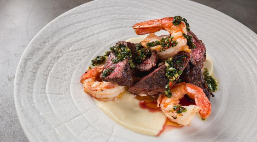 Beef and Shrimp with Chimichurri Sauce 