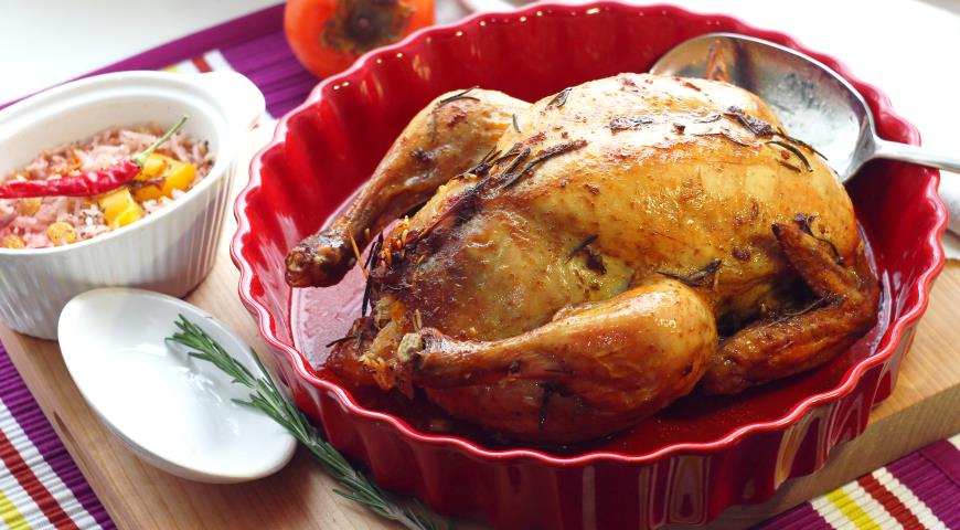 Chicken stuffed with rice and fruit