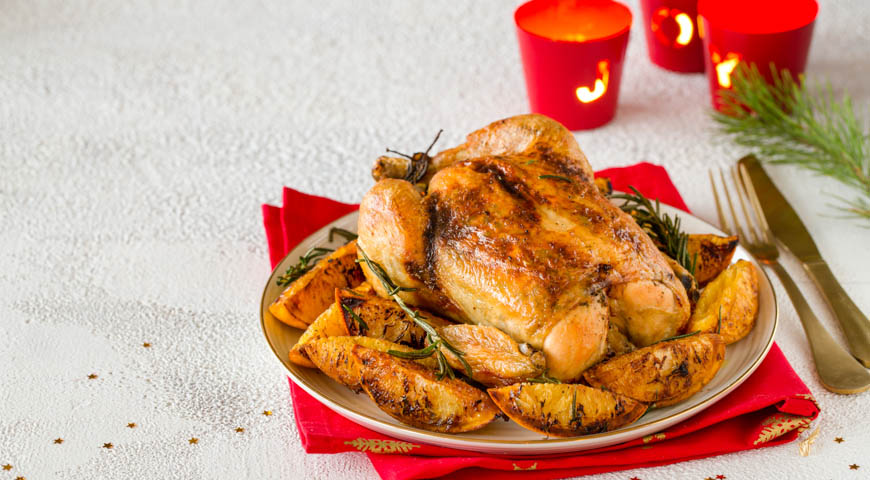 Christmas baked chicken with aromatic butter