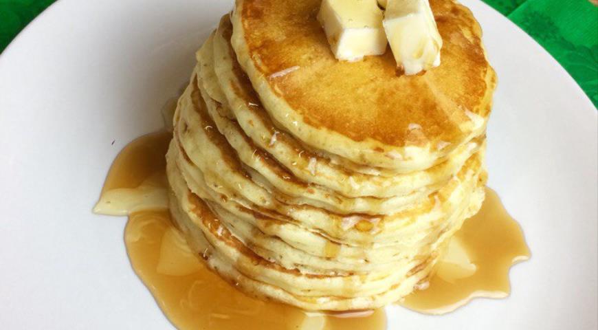 Fluffy milk pancakes (American pancakes) on a pancake maker