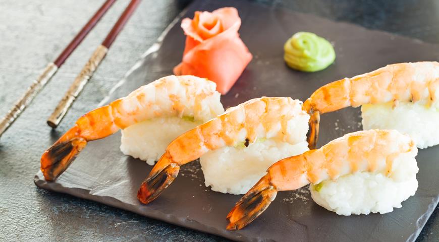 Nigiri sushi with shrimps