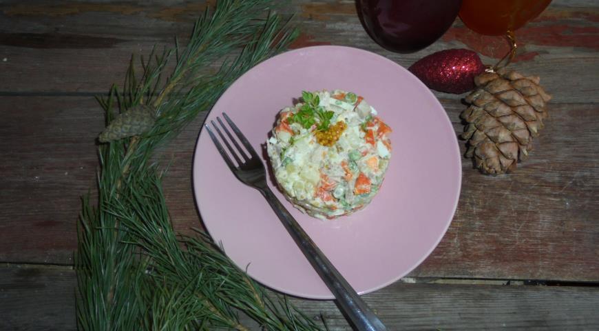Olivier salad with pork