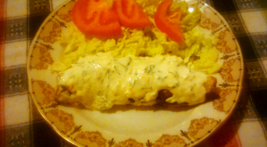 Red fish with orange mayonnaise