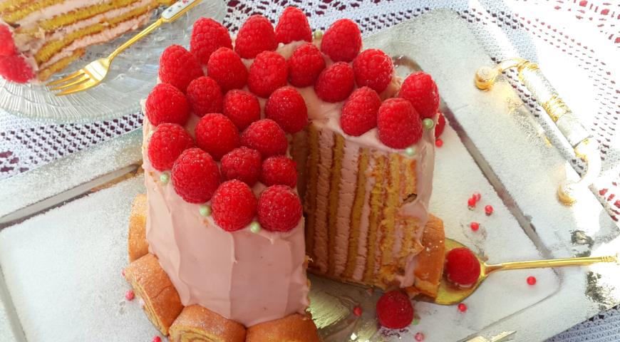 Vertical Mango-Raspberry Cake