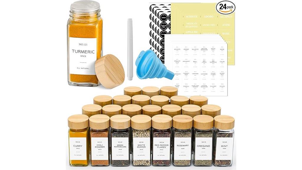 bamboo lidded glass spice jars