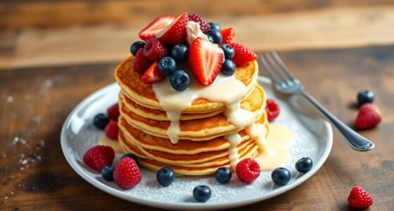 berry topped vanilla pancakes