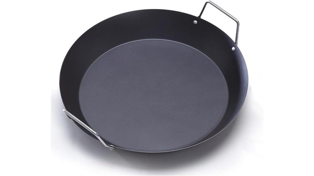 black metal handle paella pan