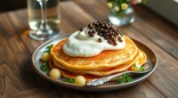 caviar topped gourmet pancakes