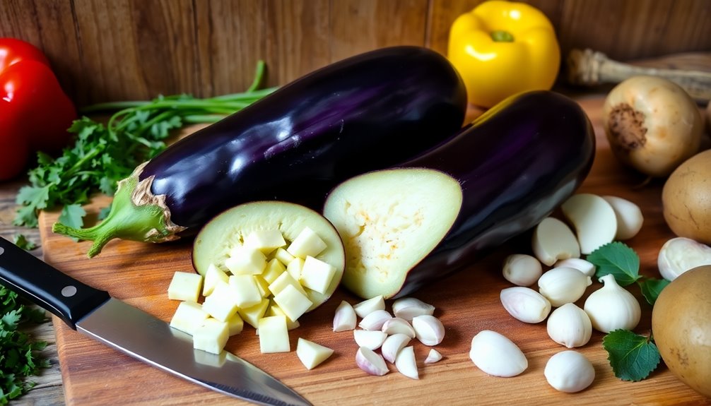 chop eggplants for cooking