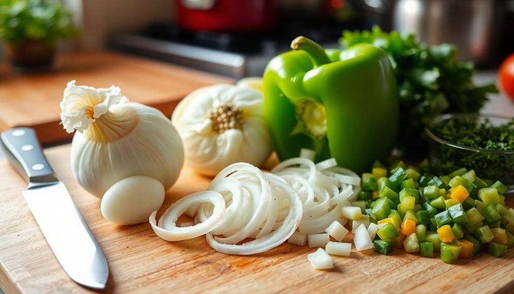 chop onions and bell peppers