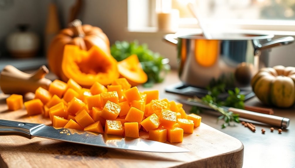 chop pumpkin into cubes