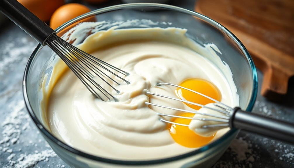 combine flour with eggs