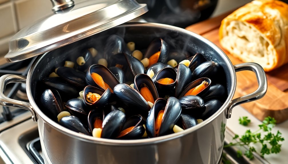 cook mussels until open