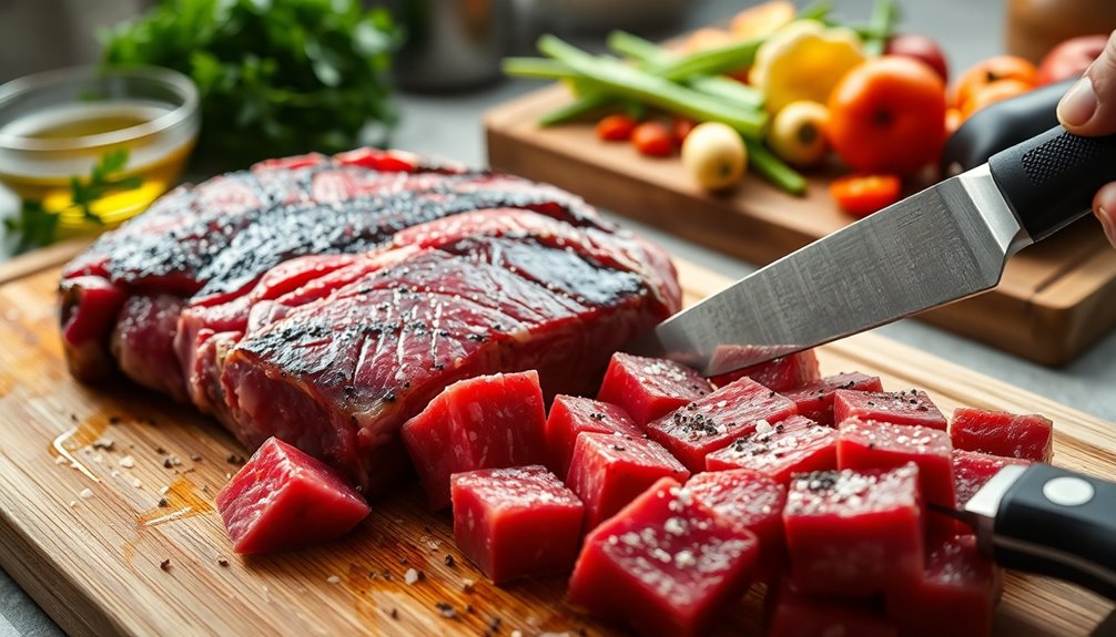 cut steak into cubes
