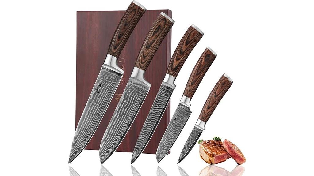 damascus kitchen knife set