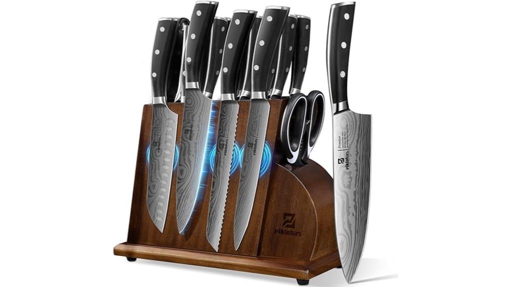 damascus patterned knife set