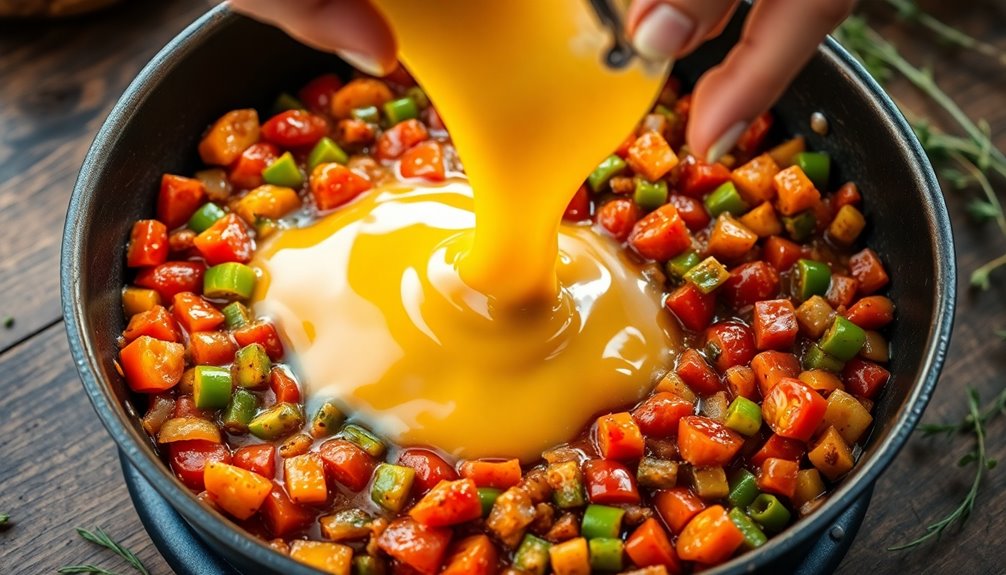 gently incorporate whisked eggs