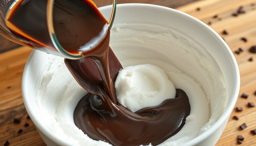 incorporate melted chocolate gently