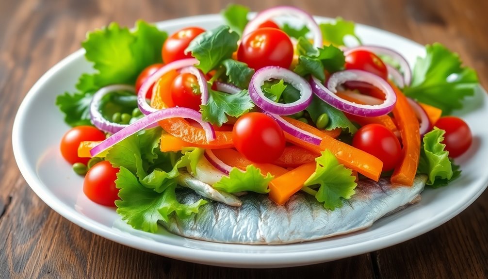 layer vegetables on herring