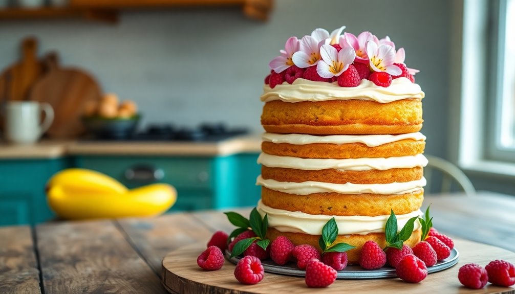 layer with fresh raspberries