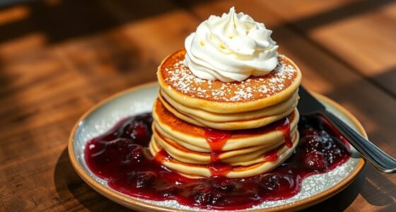 plum jam topped pancakes