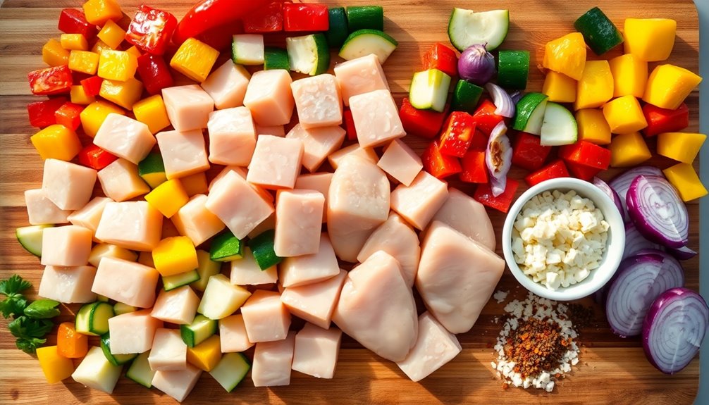 prepare chicken and vegetables