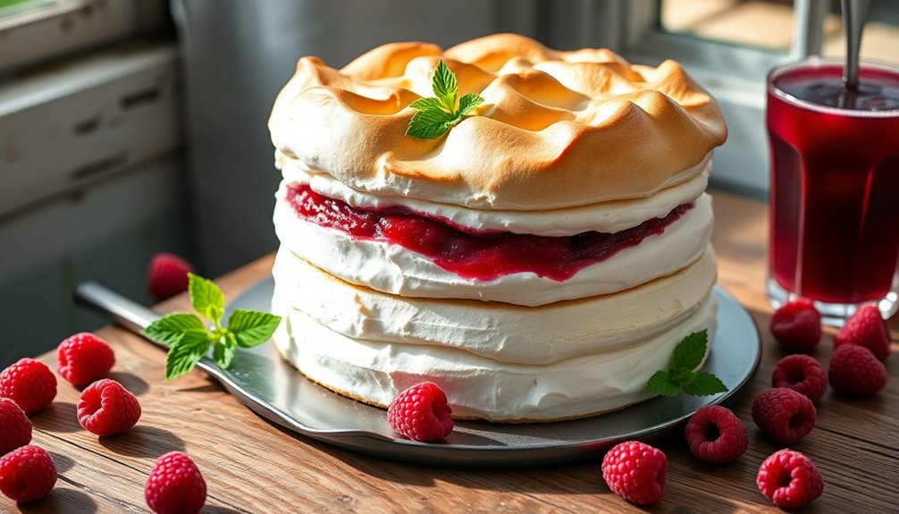 raspberry filled meringue dessert