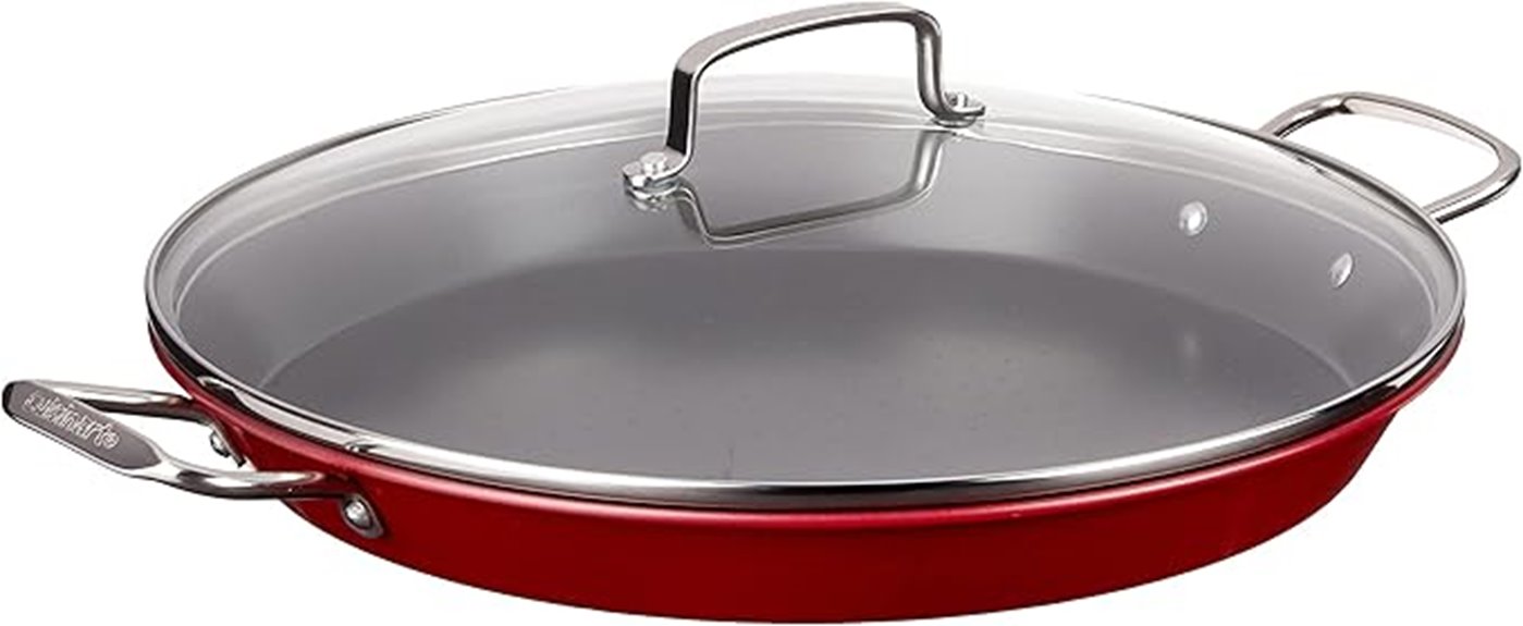 red paella pan with lid