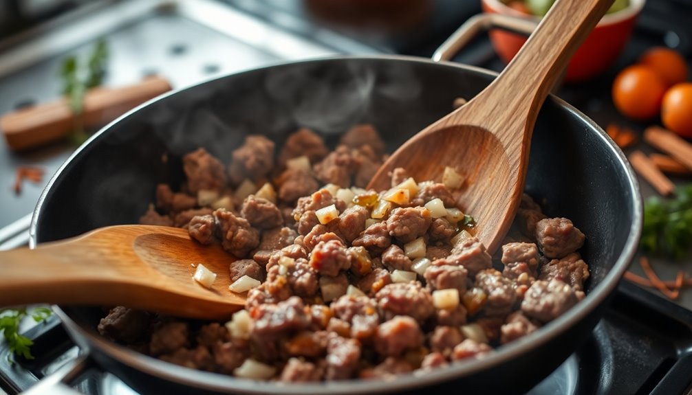 saut minced meat until browned