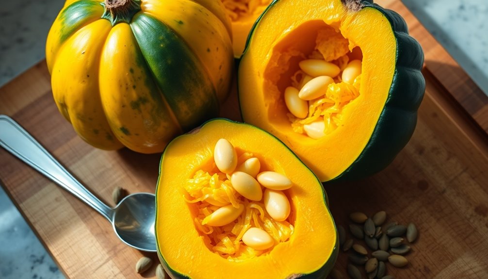 scoop out acorn squash seeds