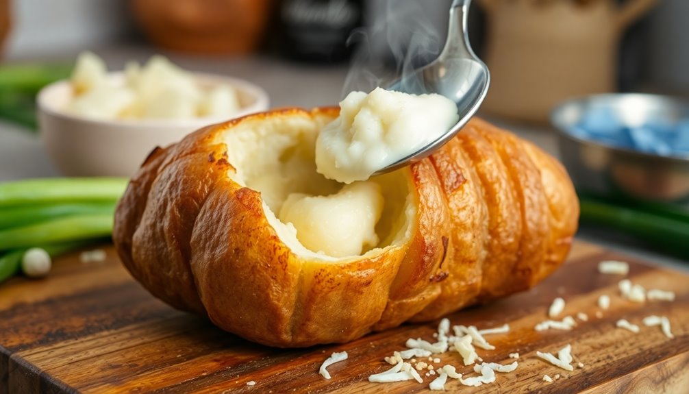 scoop out potato flesh