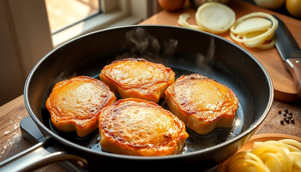 sear pork chops until browned