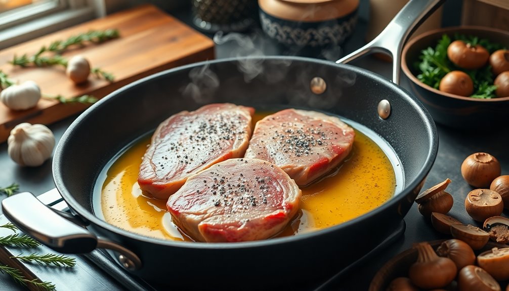 sear pork in skillet