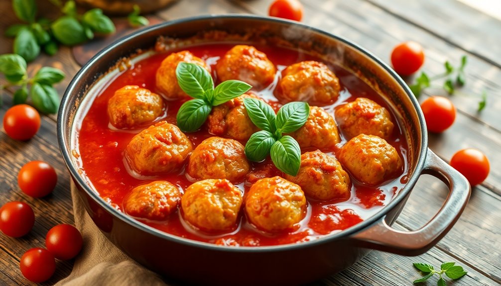 simmer meatballs in sauce