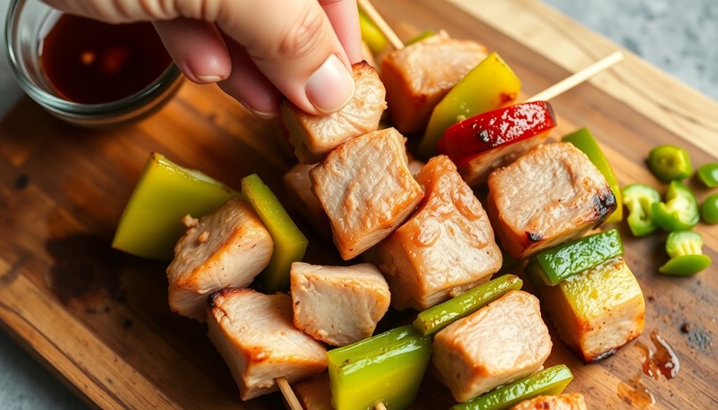 skewer marinated pork pieces
