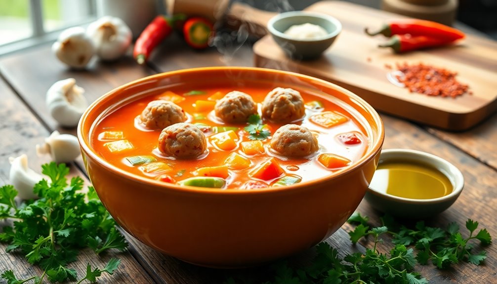 spicy soup with meatballs