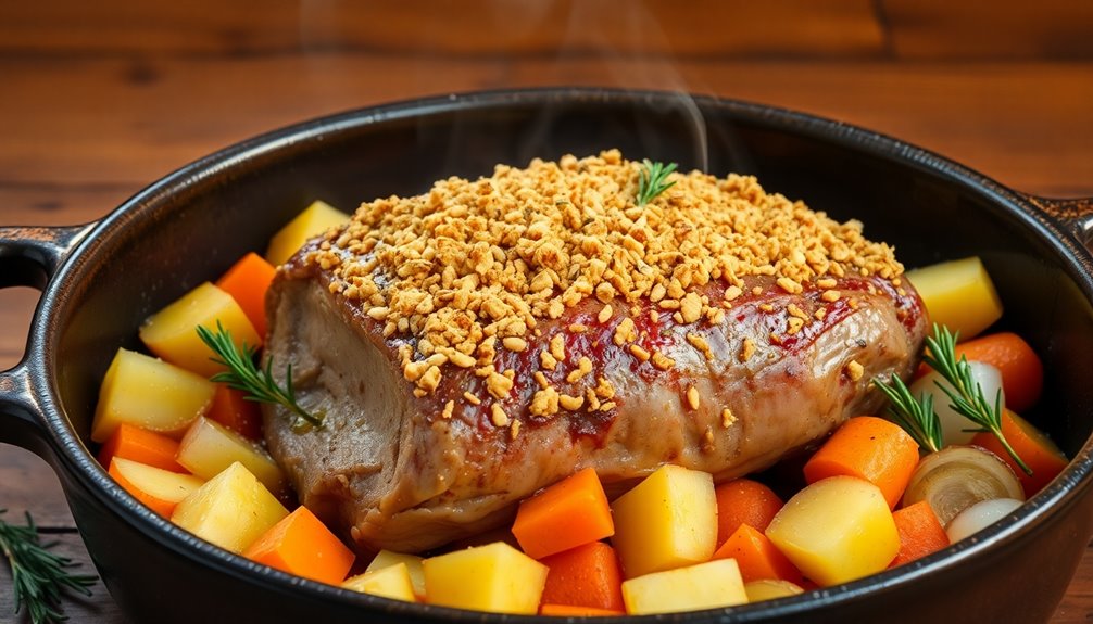 sprinkle breadcrumbs over dish