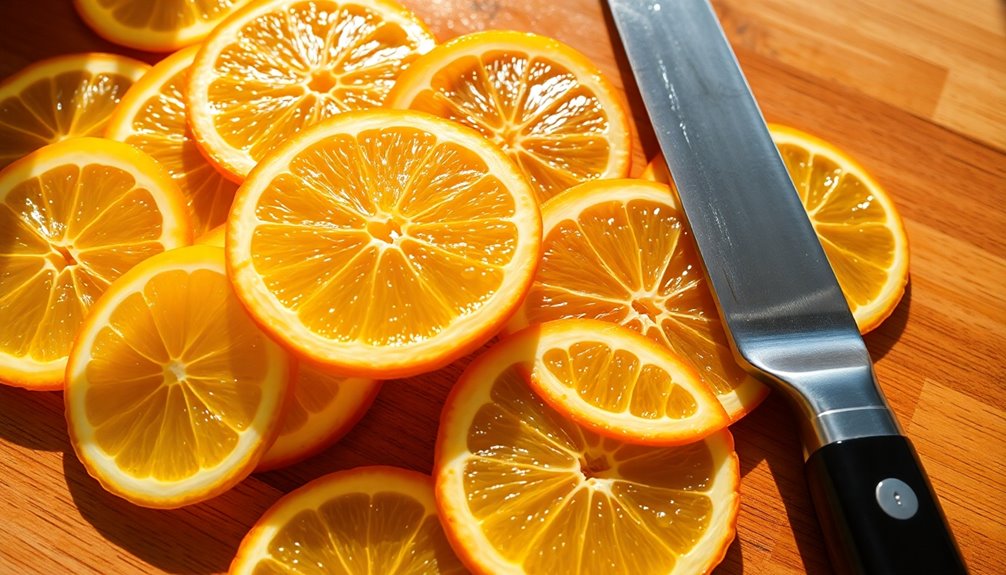thinly slice citrus rounds