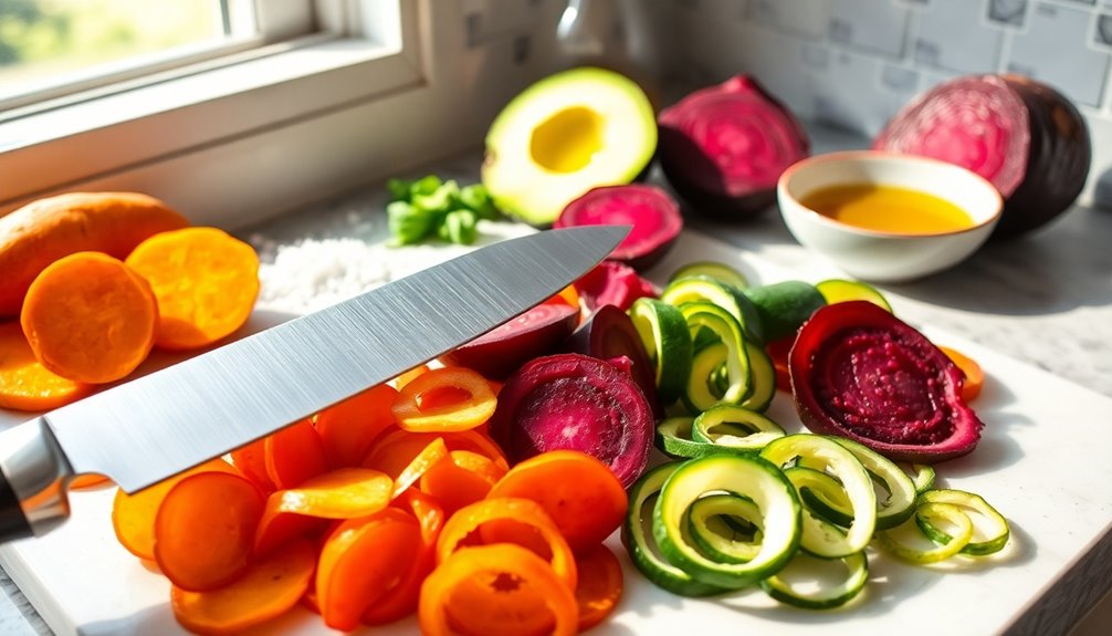 thinly slice the vegetables