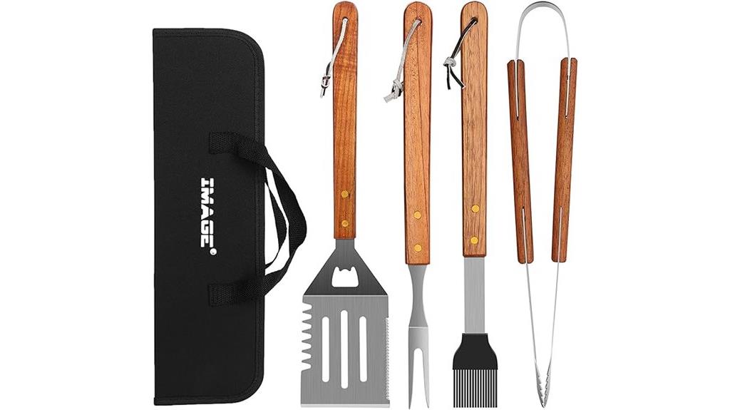 wooden bbq grilling tools