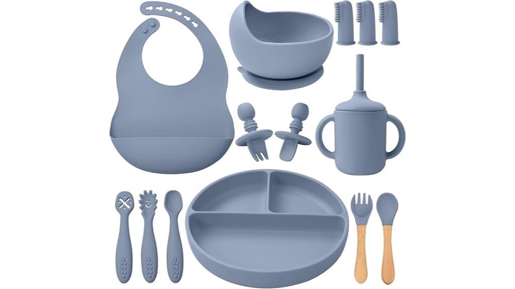 blue gray silicone baby set