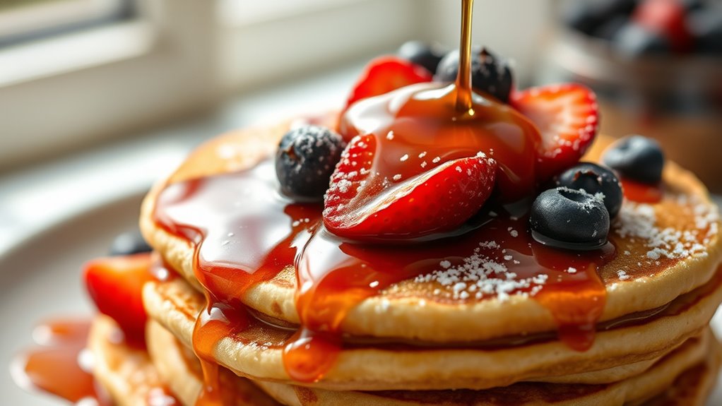 fluffy fruit topped sweet pancakes