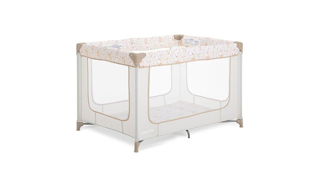 portable beige playard with straps