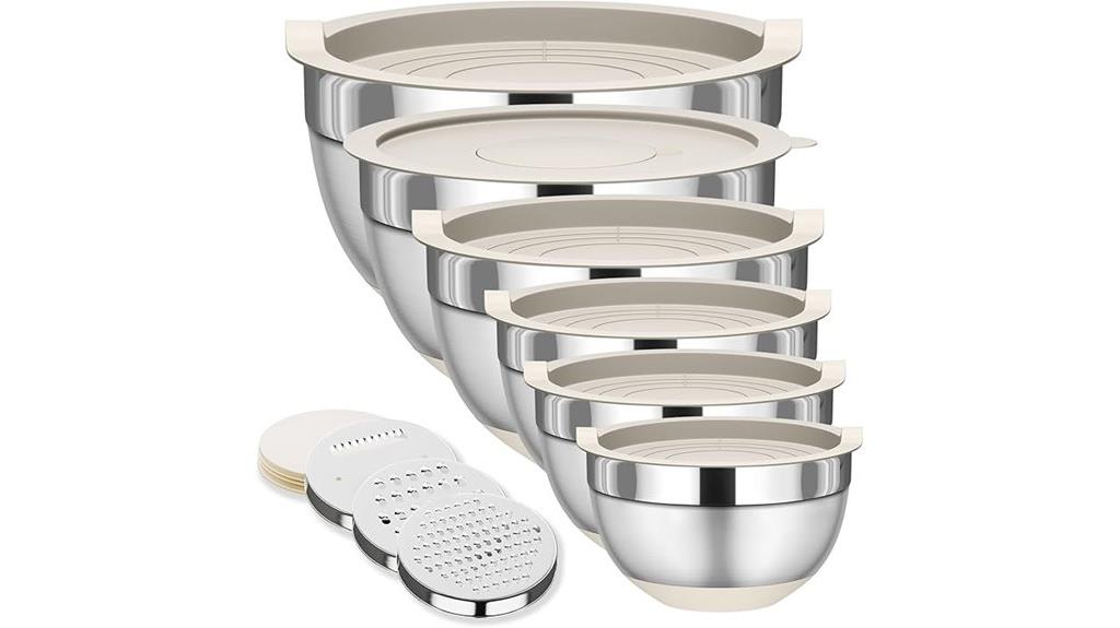 six stainless steel bowls