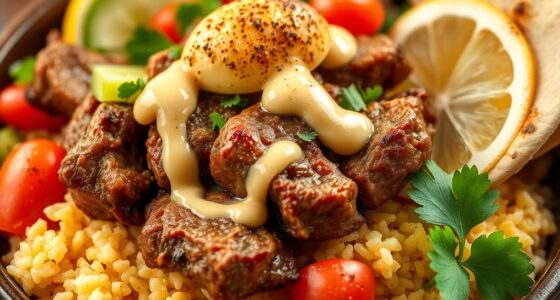 spiced shawarma with salads