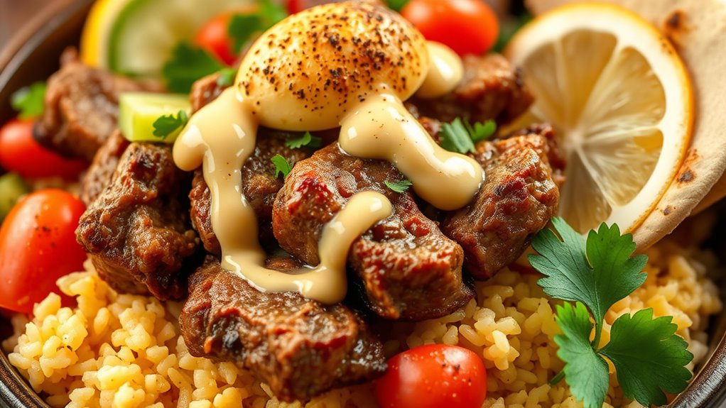 spiced shawarma with salads