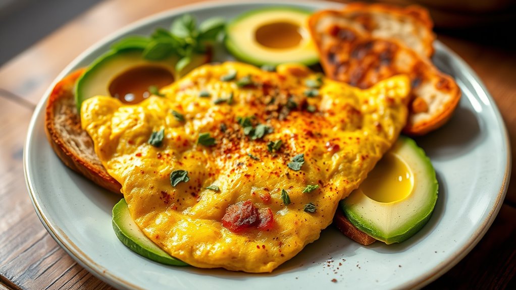 spicy omelette with avocado