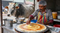 Dosa seller prepares Dosa for Cow that regularly visits his stall