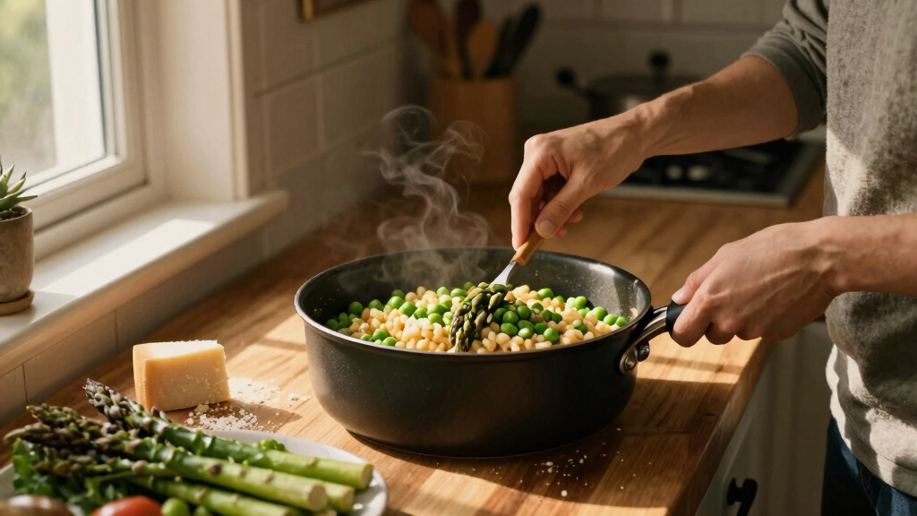 Rachel Roddy’s recipe for orzo with peas, broad beans, asparagus, parmesan and lemon | A kitchen in Rome