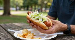 hot dogs with vinegared iceberg and potato chips
